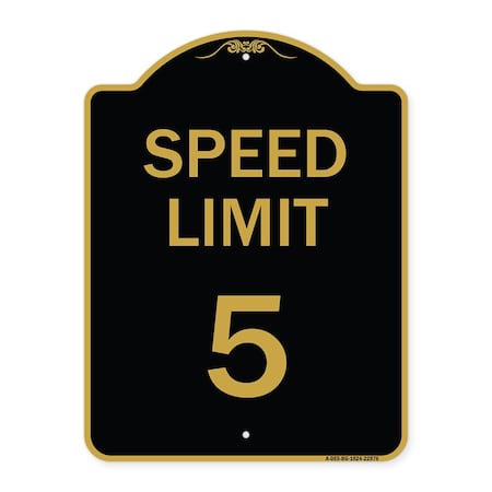 Signmission Speed Regulation Sign Speed Limit 5 Mph, Black & Gold Aluminum Sign, 18" x 24", BG-1824-22876 A-DES-BG-1824-22876